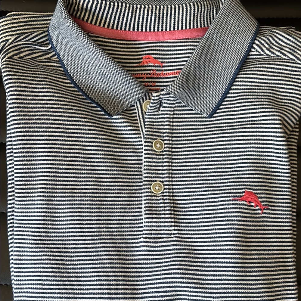 Tommy Bahama blue white striped Men Polo Shirt Medium